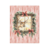 Deer in Window Red Stripes Bows Christmas