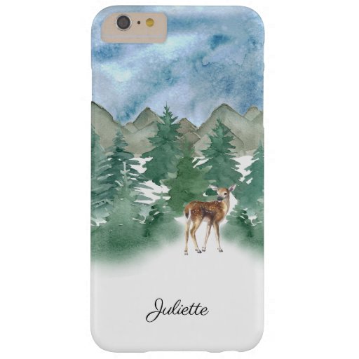 Deer in Winter Forest Christmas Custom Name Barely There iPhone 6 Plus Case