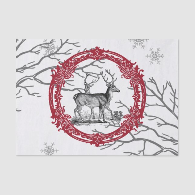 Deer in Winter Forest Christmas Tissue Paper (Front)
