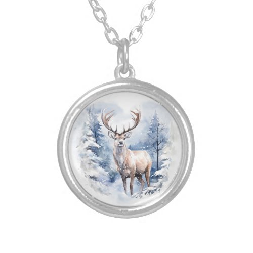 Deer in Winter Forest Necklace