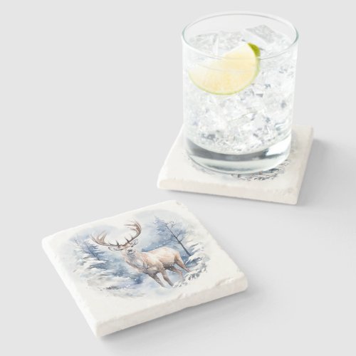 Deer in Winter Forest Stone Coaster