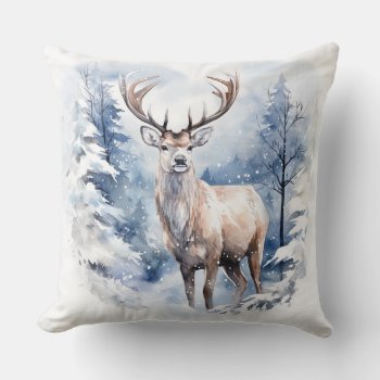 Deer In Winter Forest Throw Pillow by FantasyPillows at Zazzle
