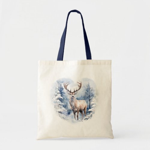 Deer in Winter Forest Tote Bag