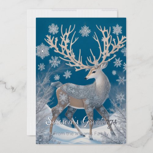 Deer in winter landscape foil details and text foil holiday card