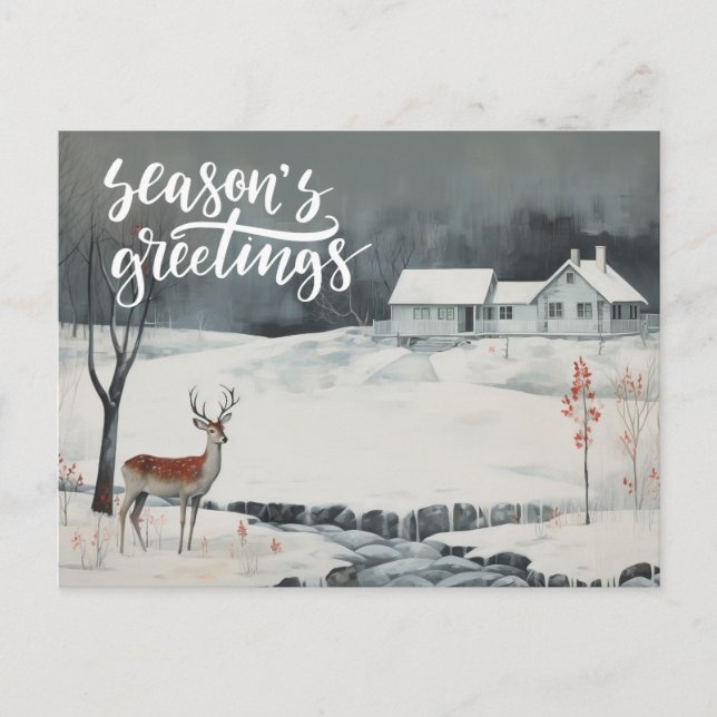  Deer in winter night view Season's greetings Holiday Postcard (Front)