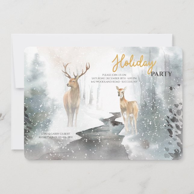 Deer in Winter Snow Invitation (Front)