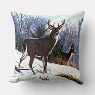 Deer In Winter Throw Pillow