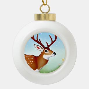 Deer in Winter Wonderland Scene Ceramic Ball Christmas Ornament