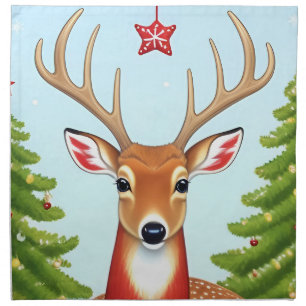 Deer in Winter Wonderland Scene Cloth Napkin