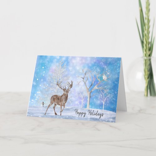 Deer In Winter Woods Holiday Card