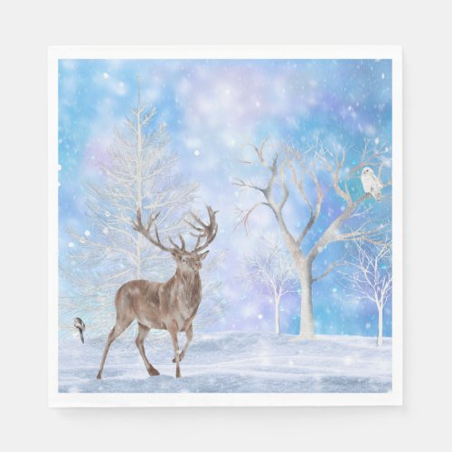 Deer In Winter Woods Napkins