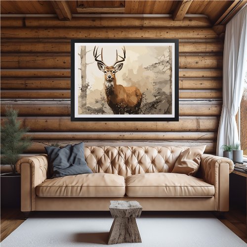 Deer in Woods Impressionist Painting _ AI Poster