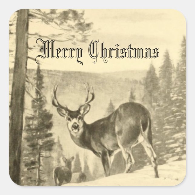 Deer In Woods Square Sticker (Front)