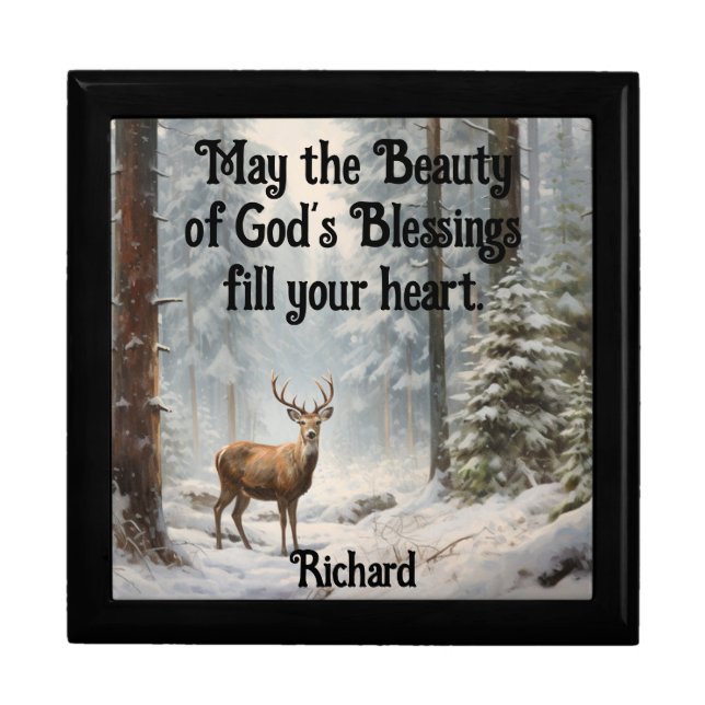  Deer In Woods Wooden Jewelry Keepsake Box (Front)