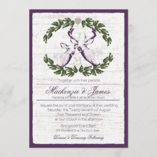 Deer in Wreath with Monogram Plum Invitation