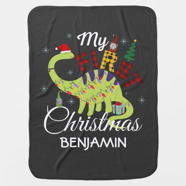 Deer Its My First Christmas Personalize Baby Bodys Baby Blanket (Front)