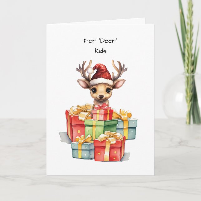 Deer Kids Cute Christmas Piles of Love Card (Front)
