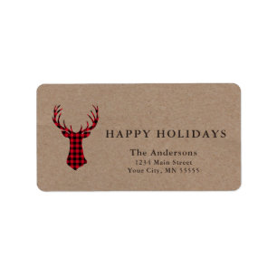 Deer Kraft Plaid Christmas Return Address Label