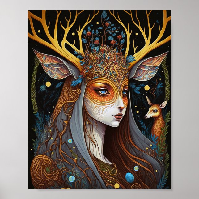 Deer Lady Fantasy Art Poster (Front)