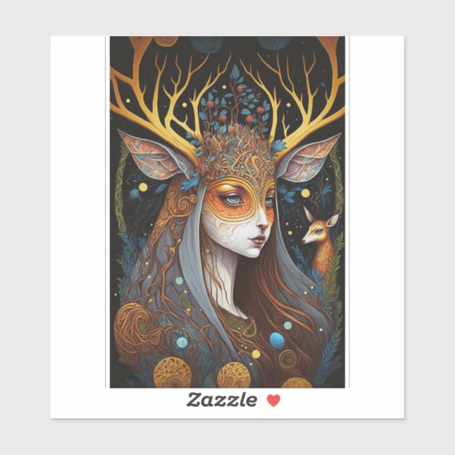 Deer Lady Fantasy Art Sticker (Sheet)