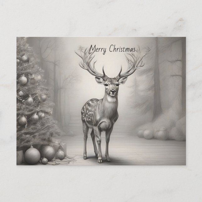 Deer laying down trees and presents background postcard (Front)