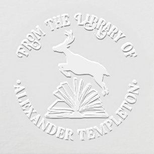 Deer Leaping Over Open Book Library Name Embosser