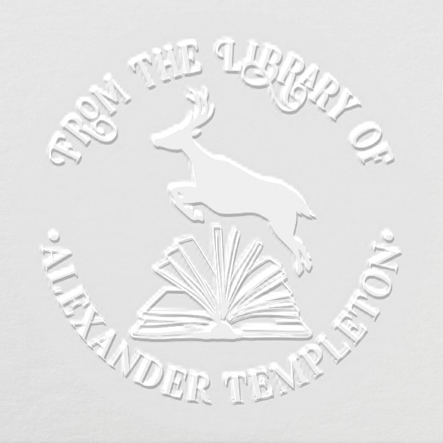 Deer Leaping Over Open Book Library Name Embosser (Design)