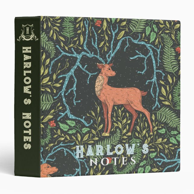 Deer-like Mythical Creature Green 3 Ring Binder (Front/Spine)