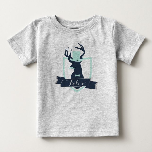 Deer Little Man, Custom, Baby Football Bodysuit (Front)