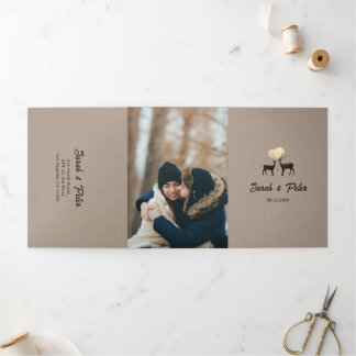 Deer Love Rustic Fall Winter QR Code Wedding Tri-Fold Invitation