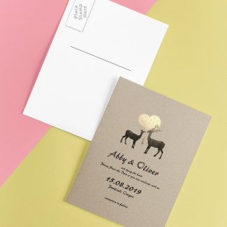 Deer Love Woodland Deer Couple Save The Date Announcement Postcard