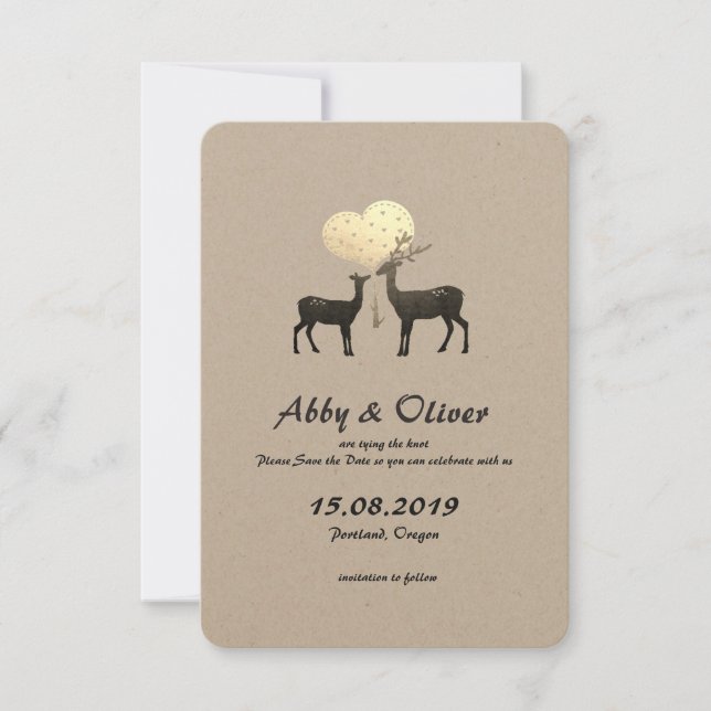Deer Love Woodland Deer Save The Date (Front)