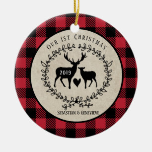 Deer Lumberjack Buffalo Plaid Rustic Christmas Ceramic Ornament