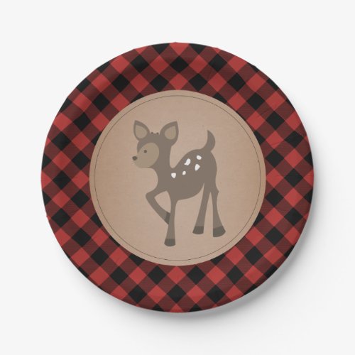 Deer Lumberjack Plaid Baby Shower Paper Plates