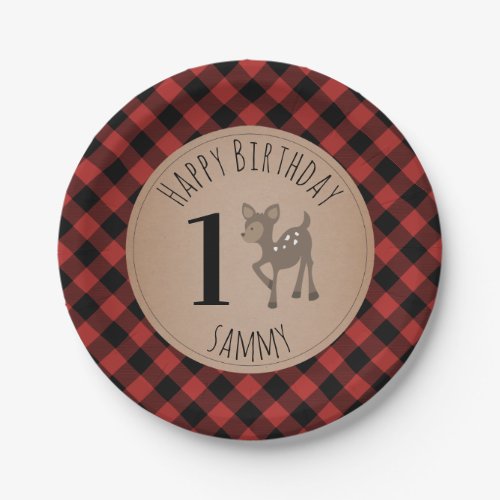 Deer Lumberjack Plaid Birthday Party Paper Plates