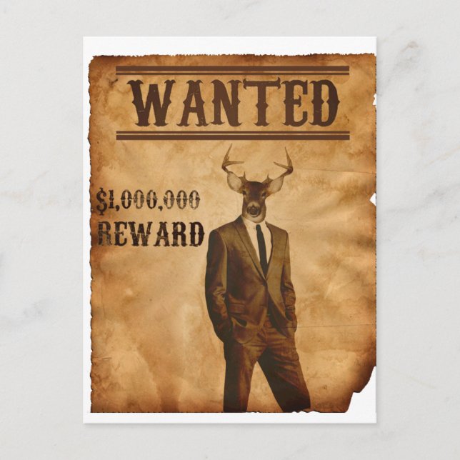 Deer Man is Wanted Postcard (Front)