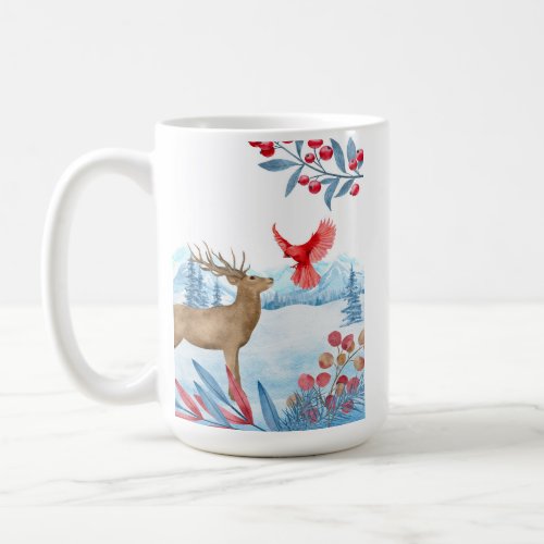 Deer Meets Cardinal ceramic mug