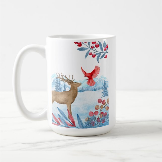 Deer Meets Cardinal ceramic mug (Left)