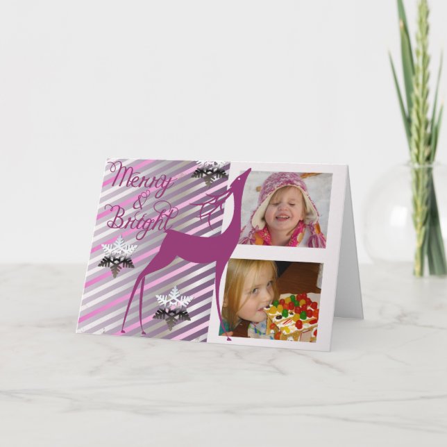 Deer Merry and Bright Photo Greeting Card (Front)