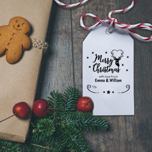 Deer Merry Christmas with love, Couple Tag Rubber Stamp