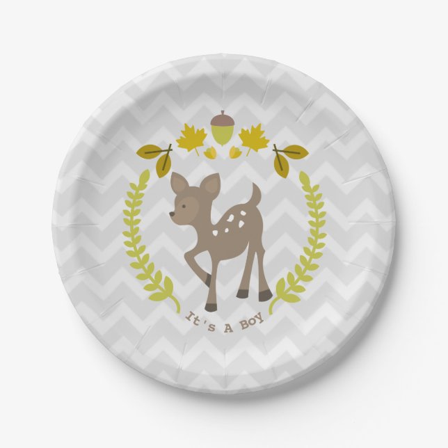 Deer Modern Boy Baby Shower Paper Plates (Front)