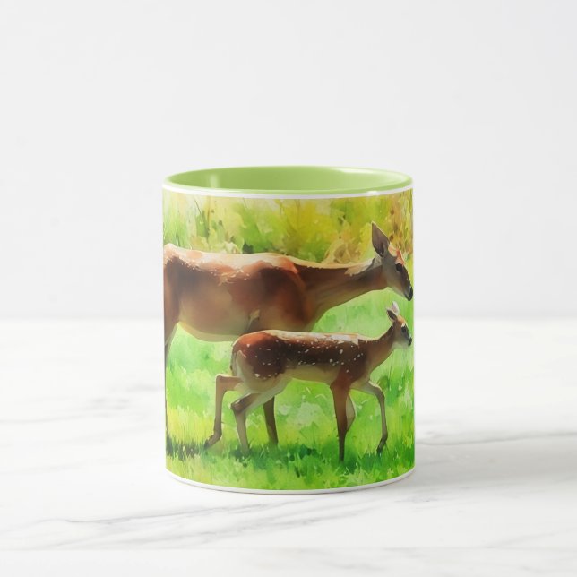 Deer Mom Doe and Baby Fawn Nature Art Mug (Center)