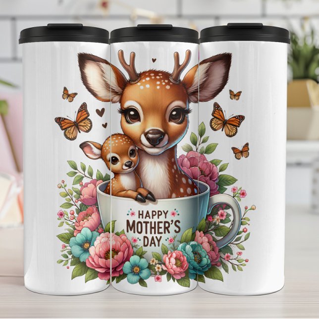 Deer Mom: Fawn, Flowers, Mother's Day Thermal Tumbler (Creator Uploaded)