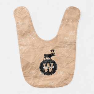 Deer Monogram Distressed Rustic Brown Kraft Paper  Baby Bib