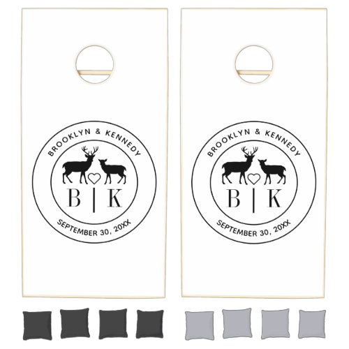 Deer Monogram Rustic Country Wedding Couple Name Cornhole Set