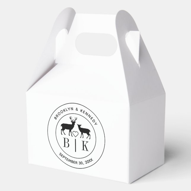 Deer Monogram Rustic Country Wedding Couple Name Favor Boxes (Front)
