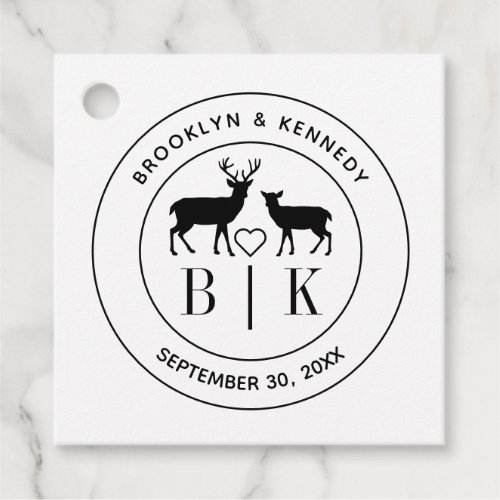 Deer Monogram Rustic Country Wedding Couple Name Favor Tags