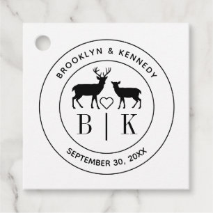 Deer Monogram Rustic Country Wedding Couple Name Favor Tags