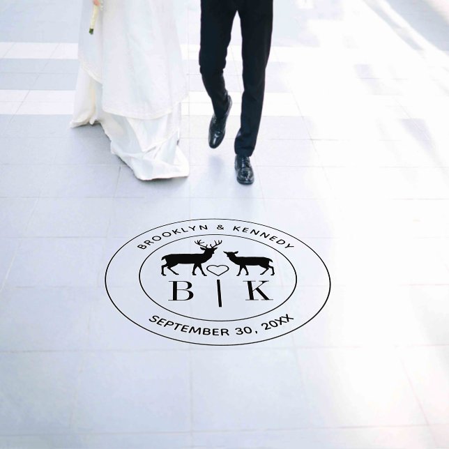 Deer Monogram Rustic Country Wedding Couple Name Floor Decals (Wedding)