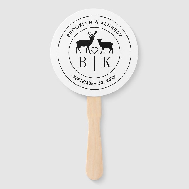 Deer Monogram Rustic Country Wedding Couple Name Hand Fan (Front)